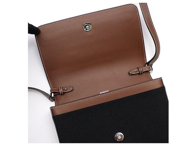 Burberry Mini crossbody New Hampshire in pelle marrone tecnico e cotone - vista 8