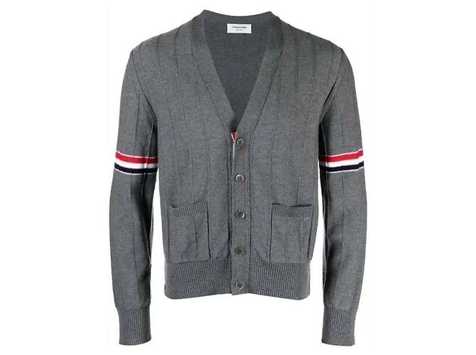 Thom Browne Lässiger V-Ausschnitt Cardigan aus Wolle mit Arm-Bändern Braun - Ansicht 4