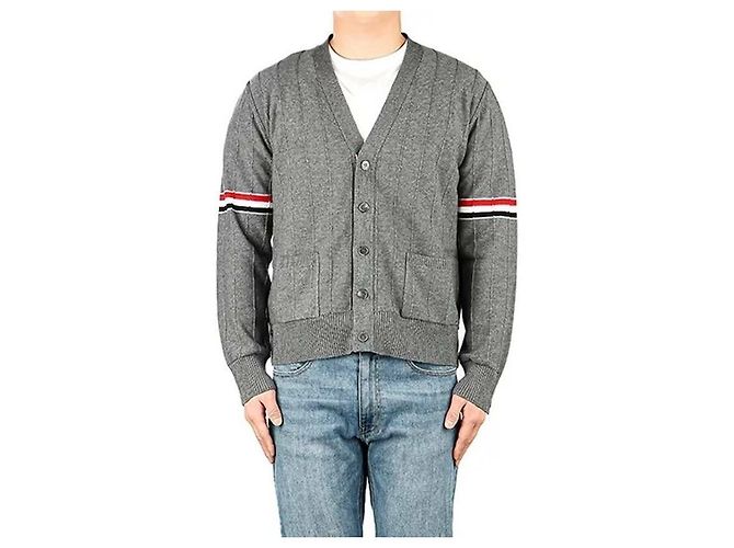 Thom Browne Lässiger V-Ausschnitt Cardigan aus Wolle mit Arm-Bändern Braun - Ansicht 5