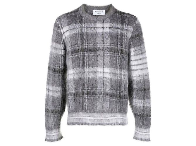 Thom Browne Pullover girocollo in mohair a quadri tartan - vista 4