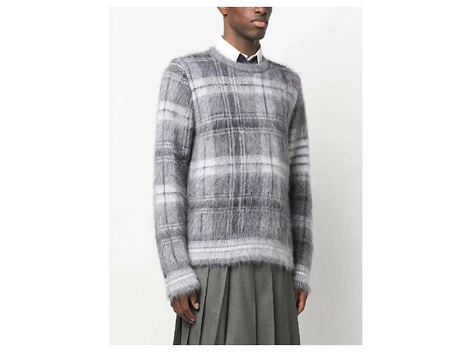 Thom Browne Pullover girocollo in mohair a quadri tartan - vista 6