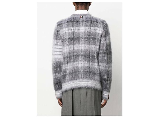 Thom Browne Pullover girocollo in mohair a quadri tartan - vista 7