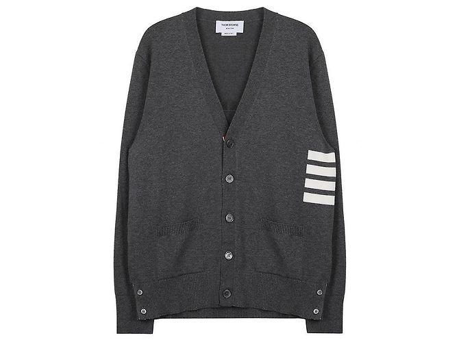 Thom Browne Cardigan de algodão com ajuste relaxado e decote em V Marrom - vista 4