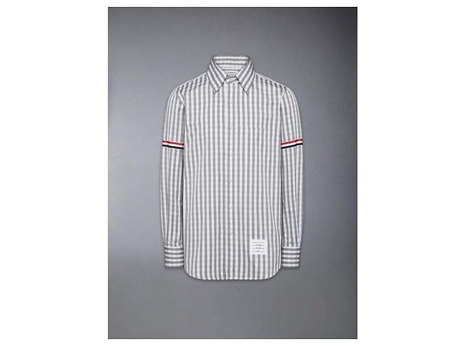 Thom Browne Camicia in popeline a quadri con maniche armband Multicolore - vista 4