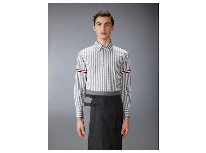 Thom Browne Camicia in popeline a quadri con maniche armband Multicolore - vista 5