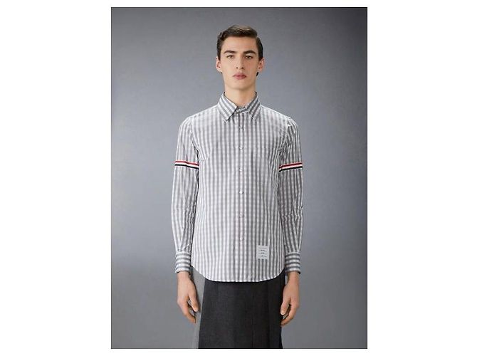 Thom Browne Camicia in popeline a quadri con maniche armband Multicolore - vista 6