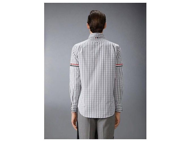 Thom Browne Camicia in popeline a quadri con maniche armband Multicolore - vista 7