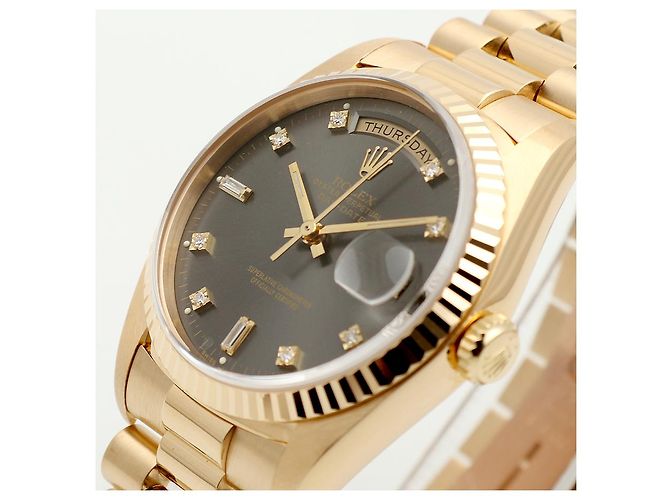 Rolex Orologio da uomo Day-Date in oro con quadrante grigio originale e diamanti, ridipinto Marrone - vista 10