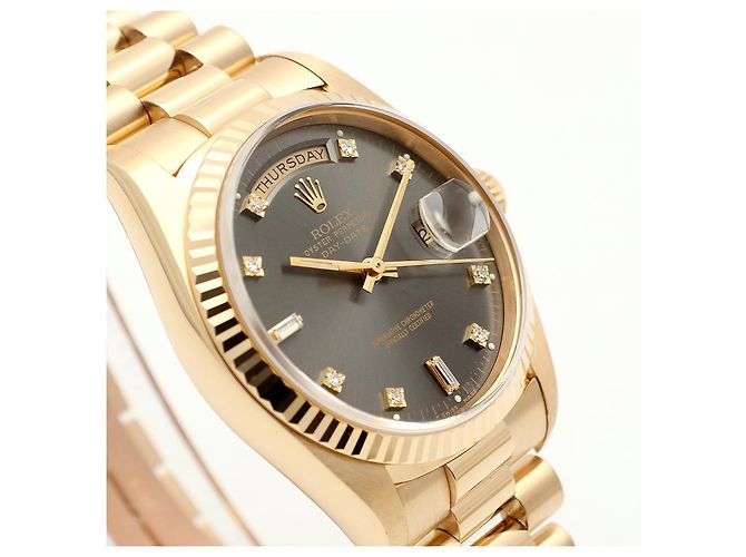 Rolex Orologio da uomo Day-Date in oro con quadrante grigio originale e diamanti, ridipinto Marrone - vista 11