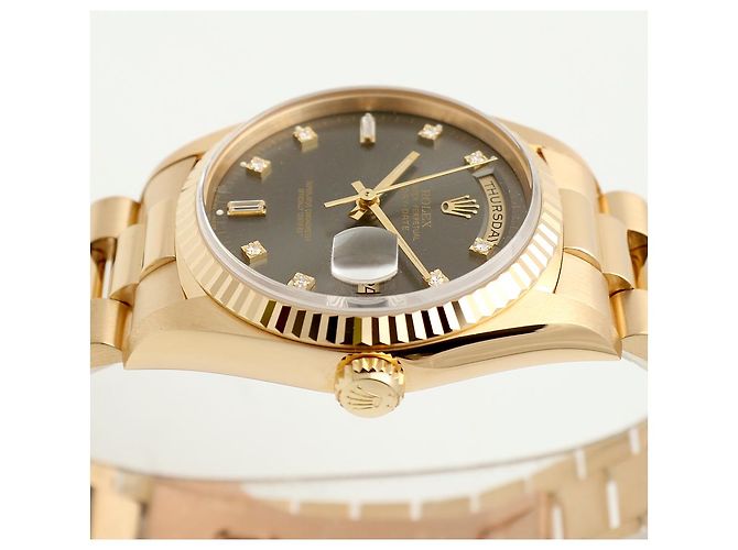 Rolex Orologio da uomo Day-Date in oro con quadrante grigio originale e diamanti, ridipinto Marrone - vista 12
