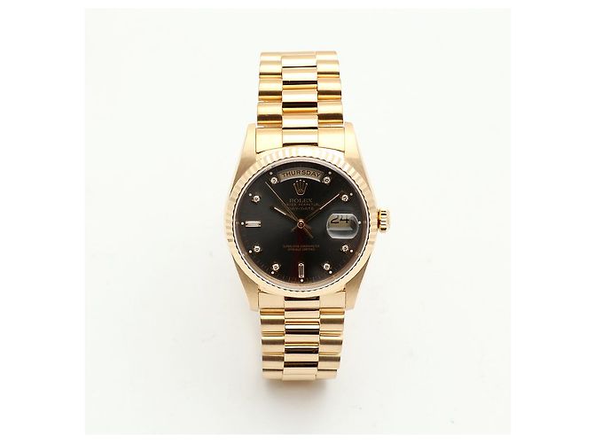 Rolex Orologio da uomo Day-Date in oro con quadrante grigio originale e diamanti, ridipinto Marrone - vista 16
