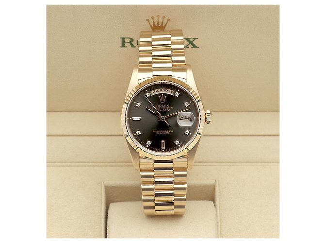 Rolex Orologio da uomo Day-Date in oro con quadrante grigio originale e diamanti, ridipinto Marrone - vista 2