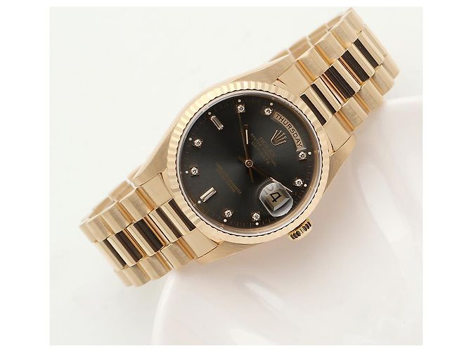 Rolex Orologio da uomo Day-Date in oro con quadrante grigio originale e diamanti, ridipinto Marrone - vista 20