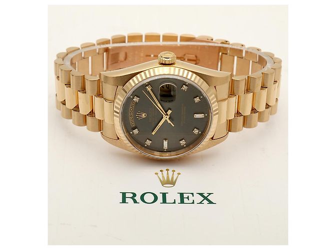Rolex Orologio da uomo Day-Date in oro con quadrante grigio originale e diamanti, ridipinto Marrone - vista 21