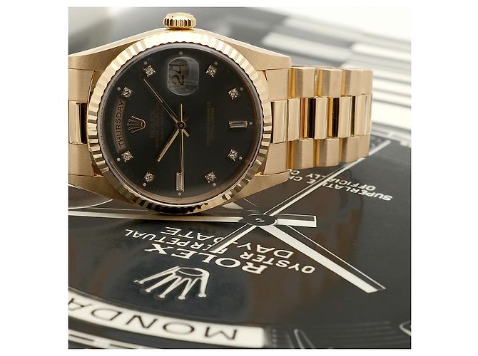 Rolex Orologio da uomo Day-Date in oro con quadrante grigio originale e diamanti, ridipinto Marrone - vista 22