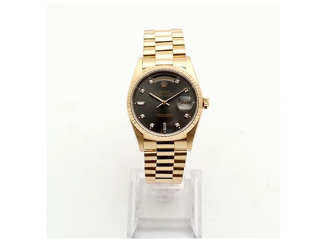 Rolex Orologio da uomo Day-Date in oro con quadrante grigio originale e diamanti, ridipinto Marrone - vista 3