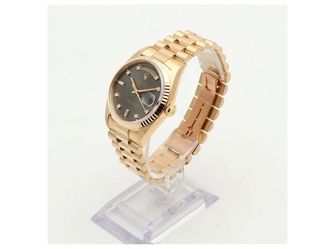 Rolex Orologio da uomo Day-Date in oro con quadrante grigio originale e diamanti, ridipinto Marrone - vista 4