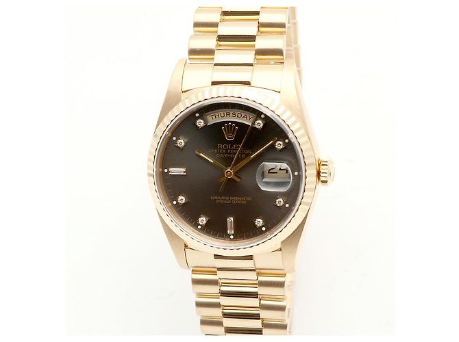 Rolex Orologio da uomo Day-Date in oro con quadrante grigio originale e diamanti, ridipinto Marrone - vista 8