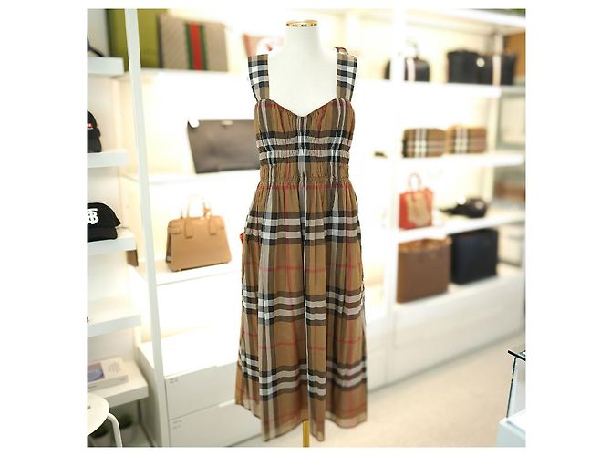 Burberry Vestido sin mangas a cuadros Delilah de gasa marrón Castaño - vista 2