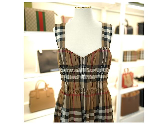 Burberry Vestido sin mangas a cuadros Delilah de gasa marrón Castaño - vista 3