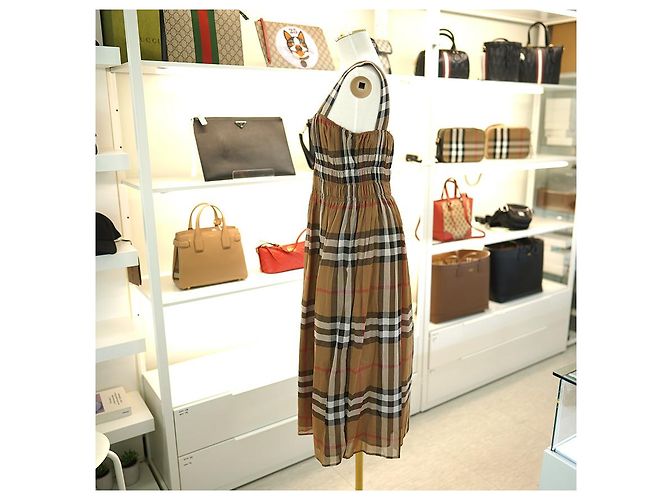 Burberry Vestido sin mangas a cuadros Delilah de gasa marrón Castaño - vista 6