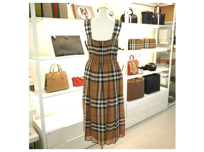 Burberry Vestido sin mangas a cuadros Delilah de gasa marrón Castaño - vista 7