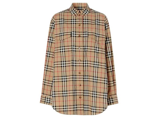 Burberry Camicia oversize in cotone stretch a quadri vintage Multicolore - vista 4