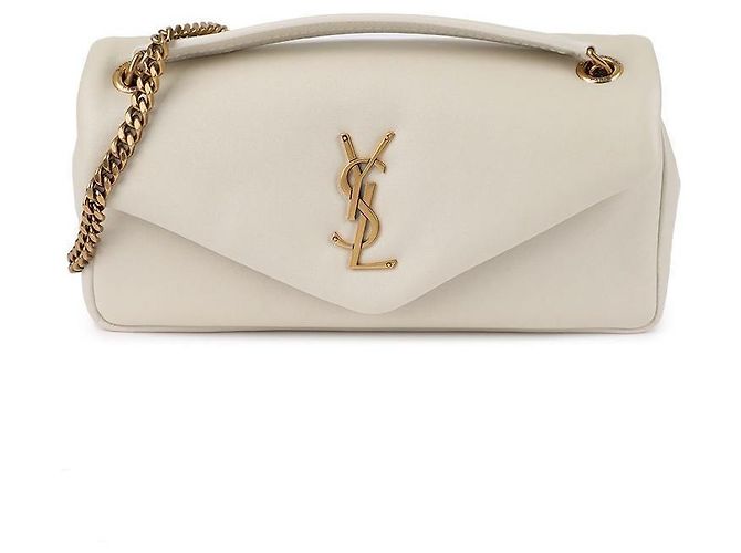 Saint Laurent Borsa a spalla piccola crema con logo monogramma Puffer Bianco - vista 3
