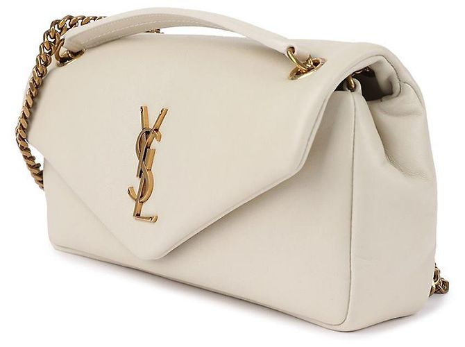 Saint Laurent Borsa a spalla piccola crema con logo monogramma Puffer Bianco - vista 4