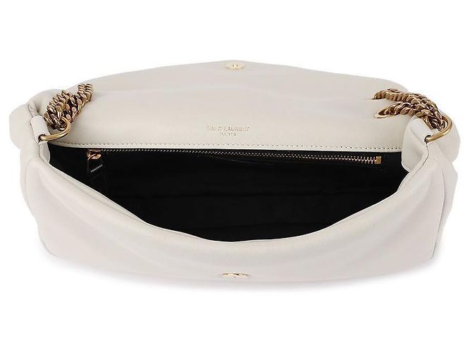 Saint Laurent Borsa a spalla piccola crema con logo monogramma Puffer Bianco - vista 7