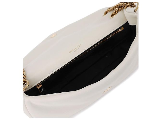 Saint Laurent Borsa a spalla piccola crema con logo monogramma Puffer Bianco - vista 8