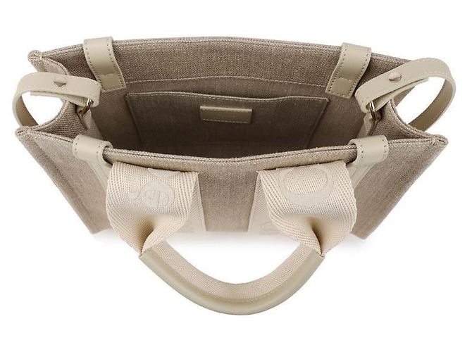 Chloé Borsa Tote Piccola Woody in Lino Bianco - vista 7