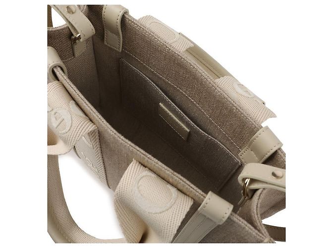 Chloé Borsa Tote Piccola Woody in Lino Bianco - vista 8