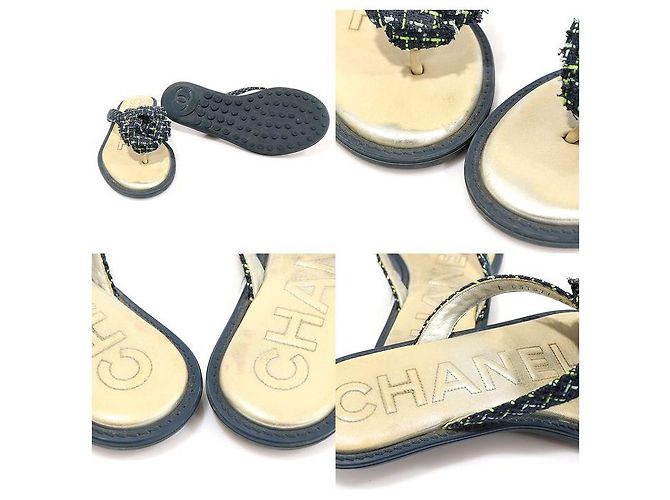 Chanel Sandali Flip Flop Camelia CC in Tweed Blu Navy - vista 6