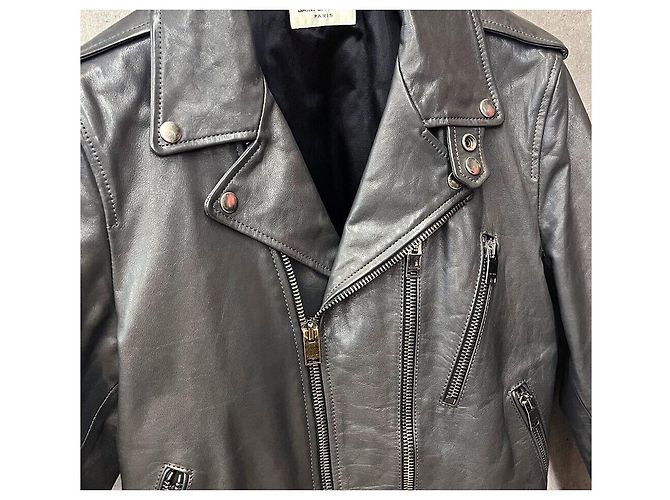 Saint Laurent Cafreather Motorradjacke Dunkelgrau - Ansicht 4