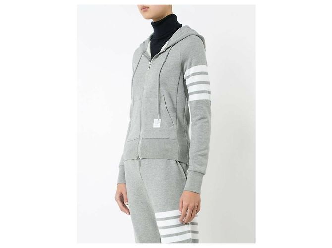 Thom Browne Hoodie con zip in jersey con loopback e strisce RWB Multicolore - vista 4