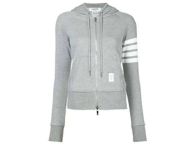 Thom Browne Hoodie con zip in jersey con loopback e strisce RWB Multicolore - vista 5