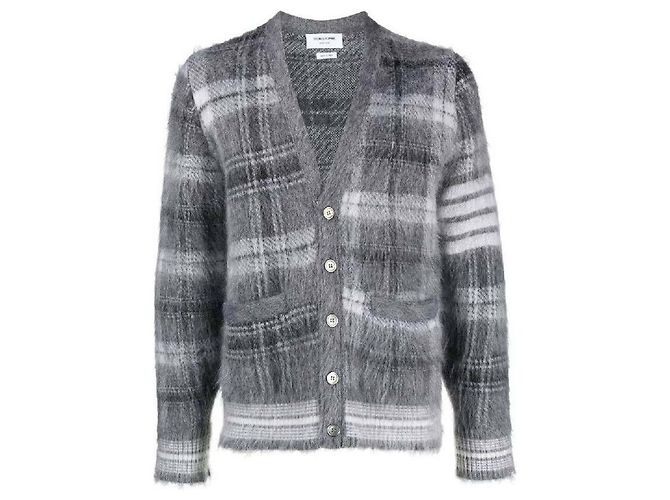 Thom Browne Cárdigan de mohair con cuello en V de tartán - vista 4