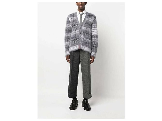 Thom Browne Cárdigan de mohair con cuello en V de tartán - vista 5