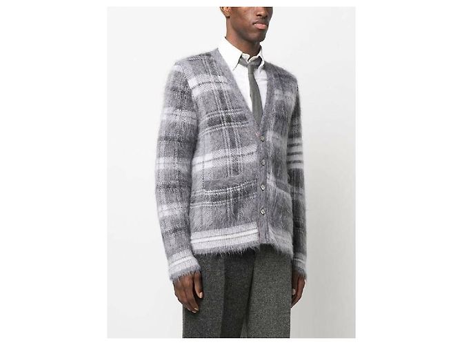 Thom Browne Cárdigan de mohair con cuello en V de tartán - vista 6