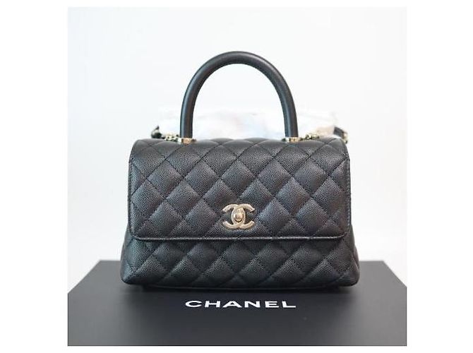 Chanel Borsa tote flap piccola in caviale nero Coco Handle con chip interno - vista 2