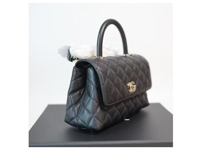 Chanel Borsa tote flap piccola in caviale nero Coco Handle con chip interno - vista 3