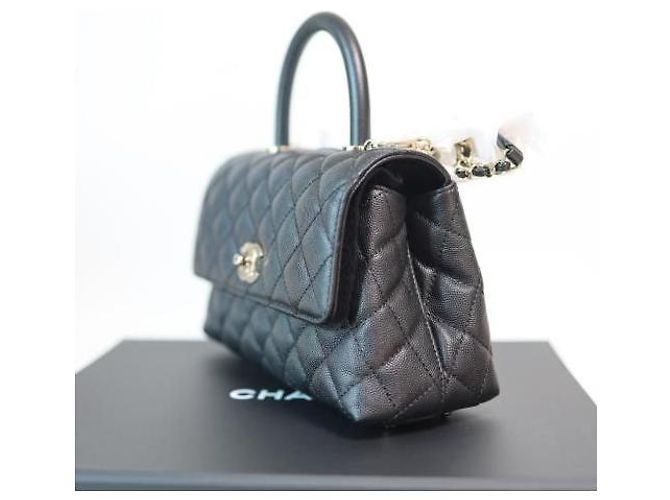 Chanel Borsa tote flap piccola in caviale nero Coco Handle con chip interno - vista 4