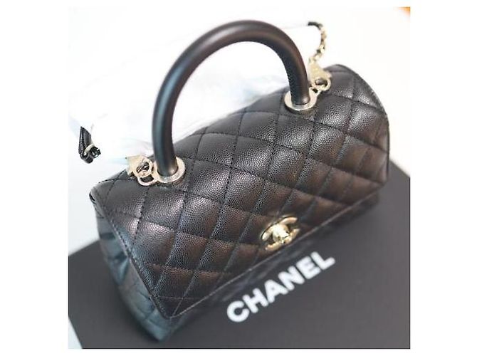Chanel Borsa tote flap piccola in caviale nero Coco Handle con chip interno - vista 6