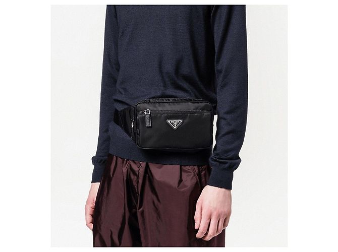 Prada Borsa a cintura in pelle Saffiano Re-Nylon nera Nero - vista 5
