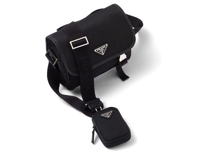 Prada Borsa a tracolla nera con logo Re-Nylon Nero - vista 4