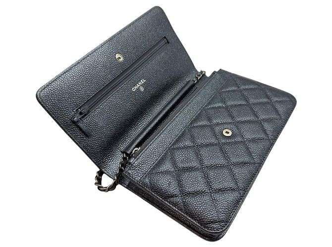 Wallet On Chain Chanel Portafoglio WOC Caviar su Catena Blu Metallico - vista 6