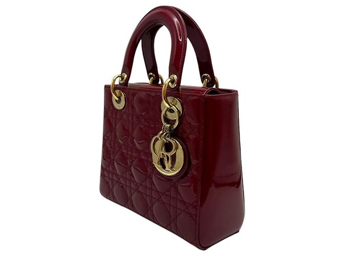 Dior Borsa tote piccola in vernice Cannage rosso ciliegia - vista 3