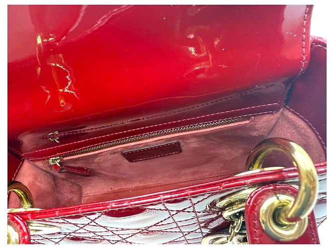 Dior Borsa tote piccola in vernice Cannage rosso ciliegia - vista 6
