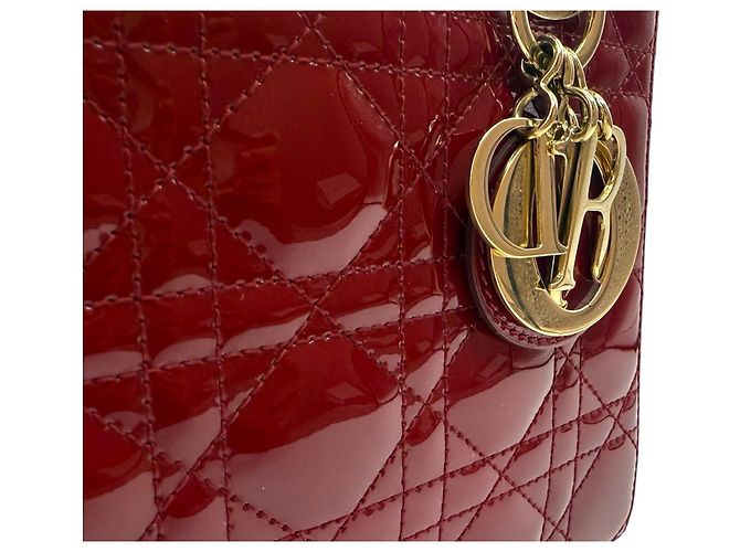 Dior Borsa tote piccola in vernice Cannage rosso ciliegia - vista 7